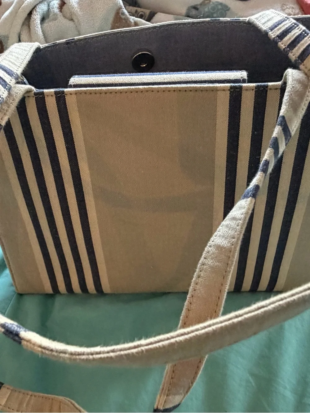 kate spade Stripe Canvas Tote Bag in Natural and Navy